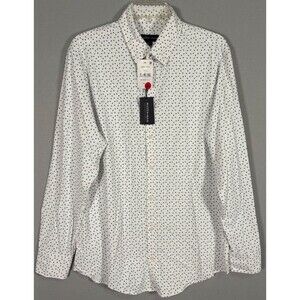 NWT Mizzen Main Shirt Mens M White Geometric Performance Trim Dress Shirt